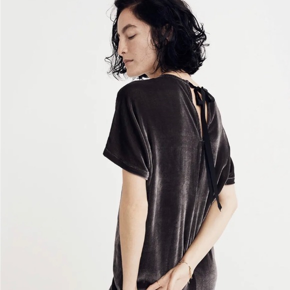 Madewell Tops - Madewell Gray Velvet Tie Neck Tunic/Dress